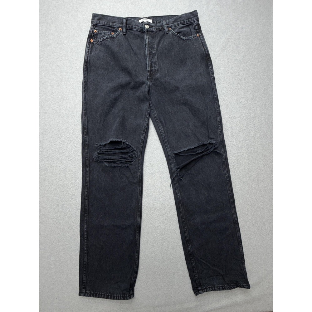 RE/DONE Jeans Mens 32x31 Gray Washed Black Straight Distressed Button‎ Fly Denim